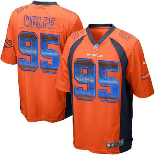 Nike Broncos #95 Derek Wolfe Orange Team Color Men's Stitched NFL Limited Strobe Jersey - Click Image to Close